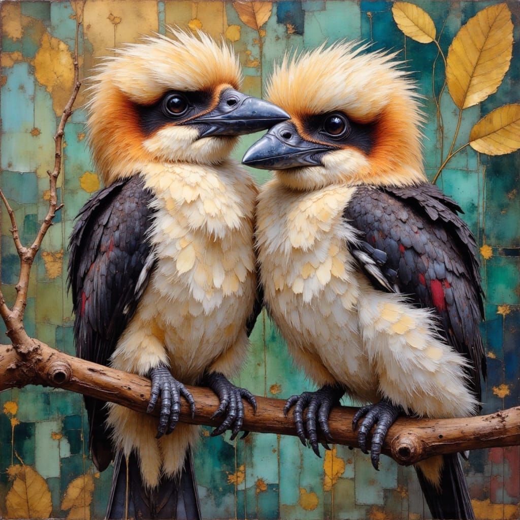 Playful Kookaburras in Neurographic Art Style