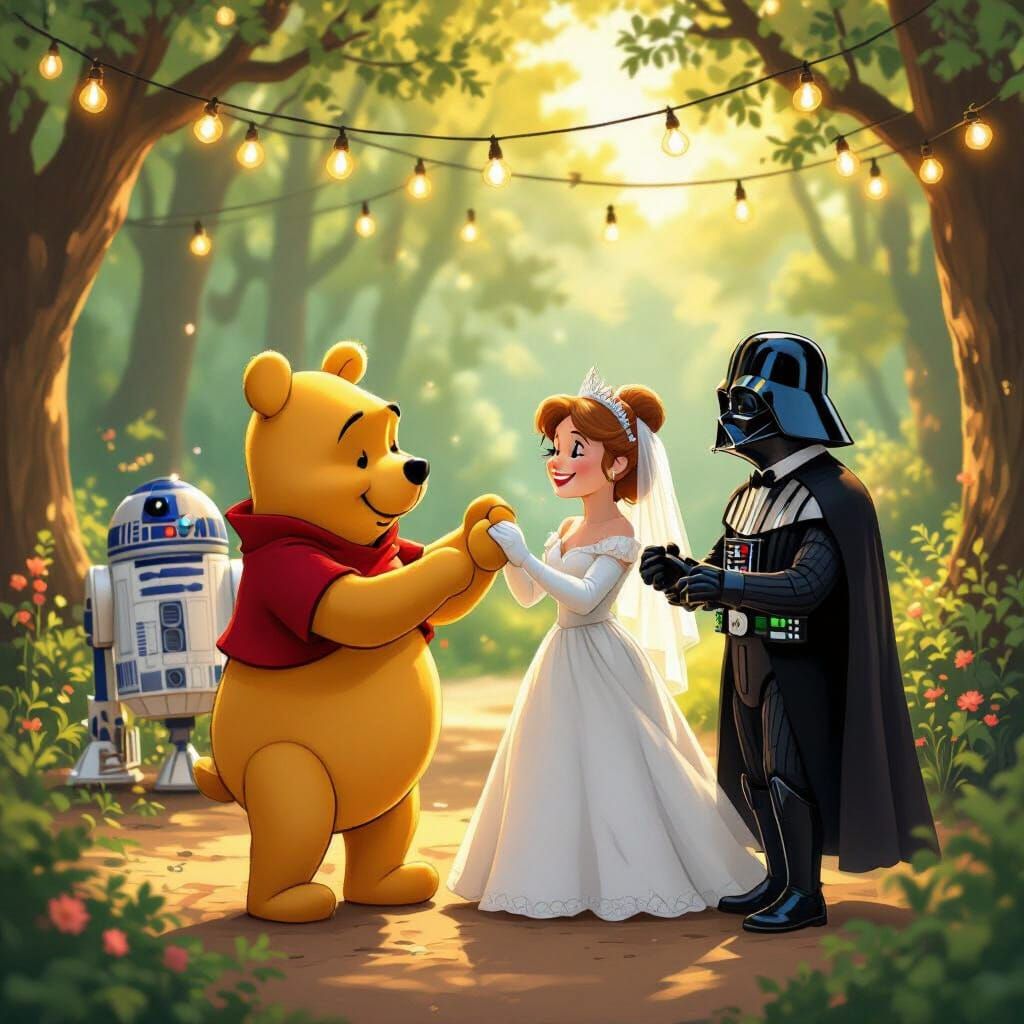 Pooh and Star Wars Wedding in Whimsical Style