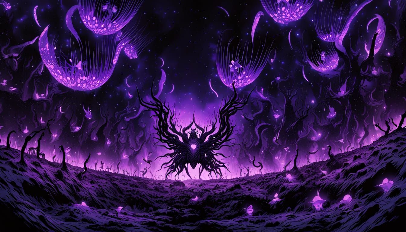 Dark Fantasy Anime Creature Amidst Starry Void