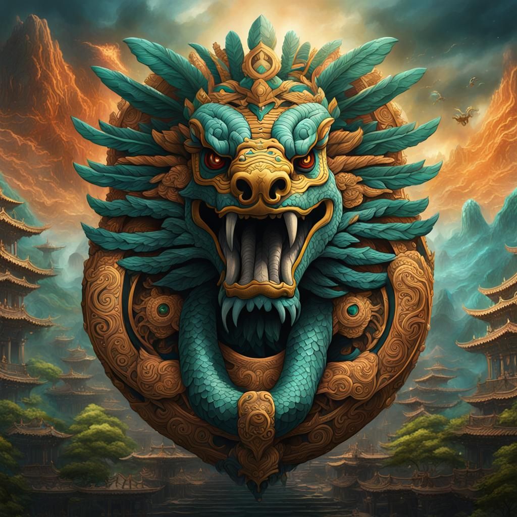 Quetzalcoatl Tattoo Design in Detailed Matte Painting