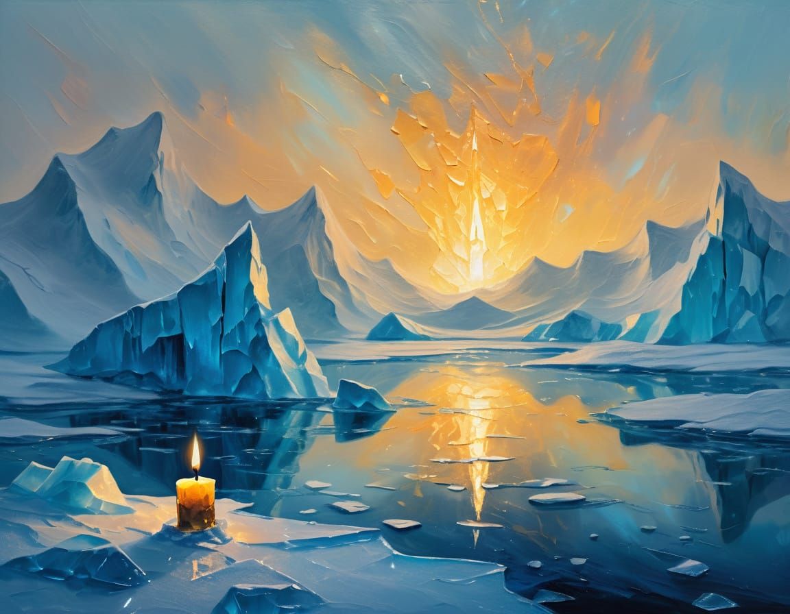 Arctic Candlelight: An Impasto Oil Painting