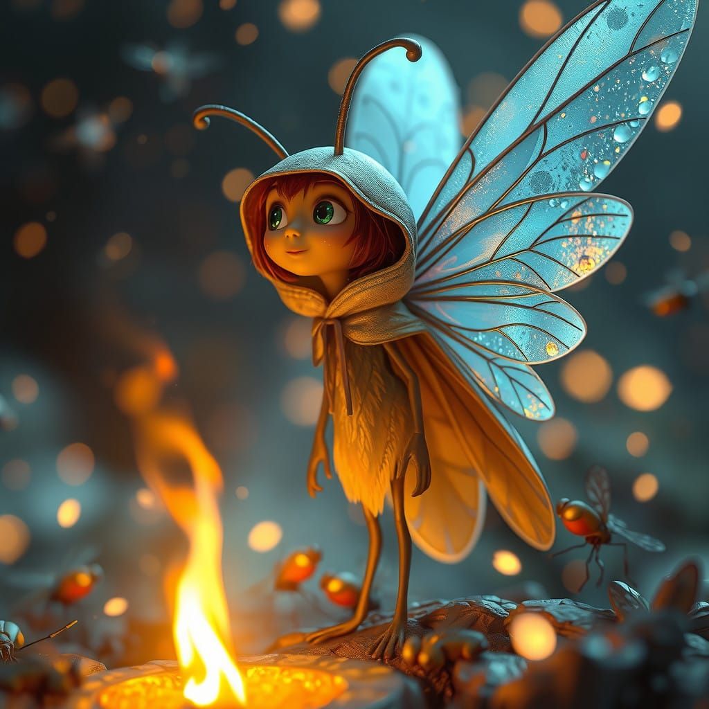 Whimsical Firefly in a Mystical Snowglobe Scene