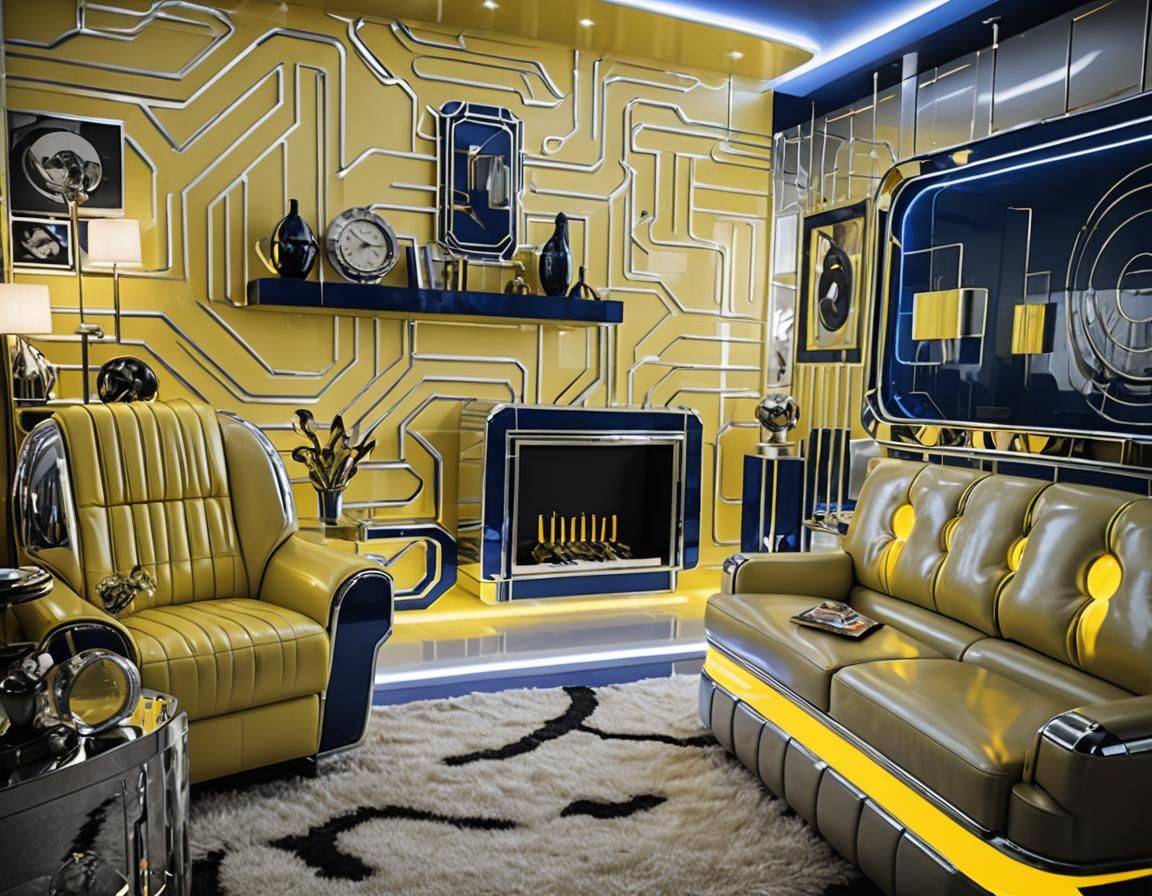Retro-Futuristic Living Room with Art Deco Influence