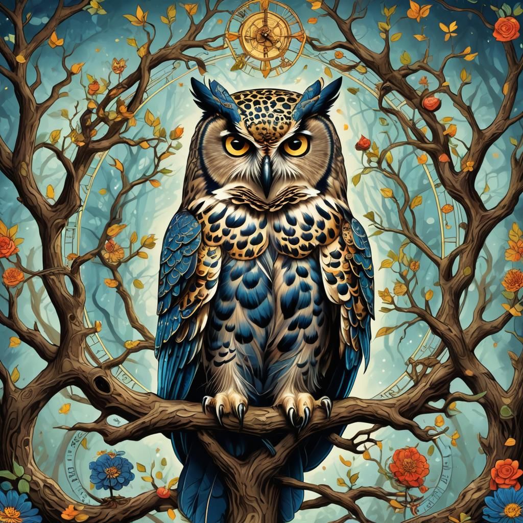 Meditating Blue Owl Leopard King of Eternity