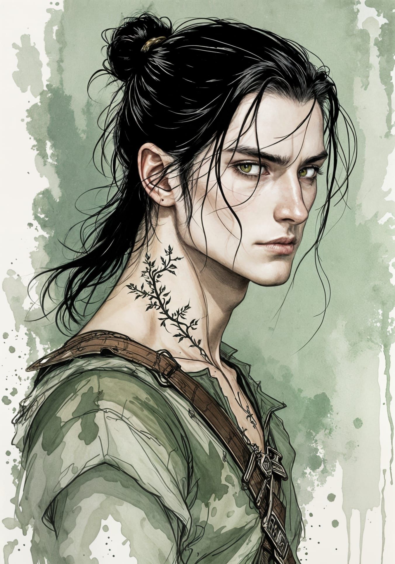 Druid Ink Drawing in Dungeons & Dragons Style