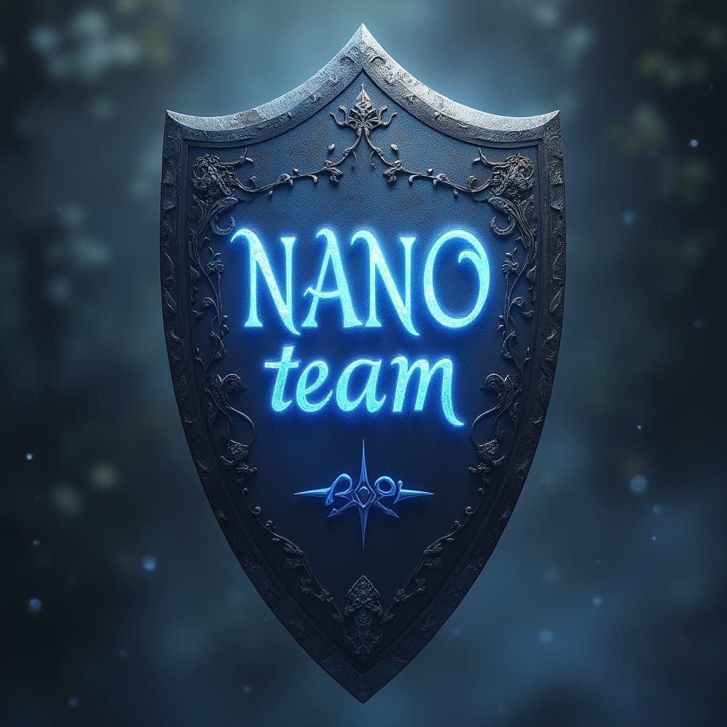 Medieval Fantasy Shield in Ethereal Script with Glowing Blue...