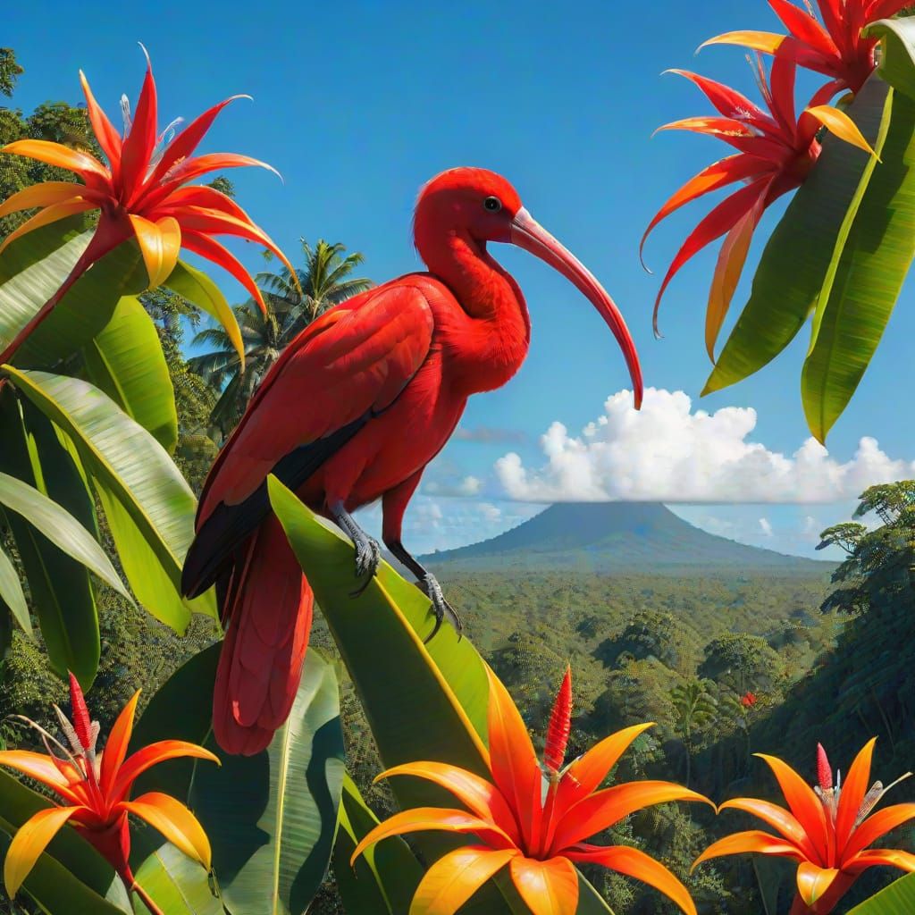 a  Guiana scarlet ibis