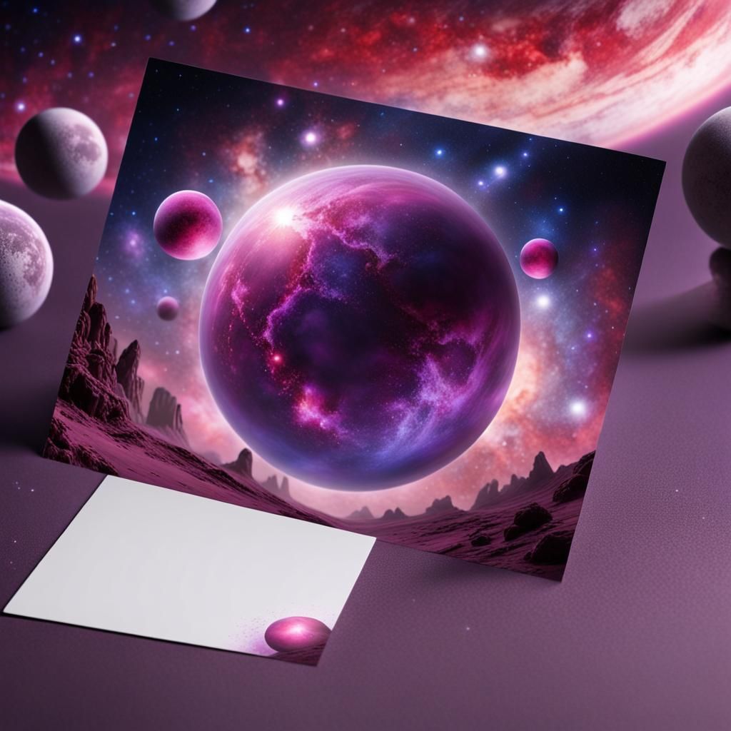 Purple and Pink Planet with Red Moons in Galaxy