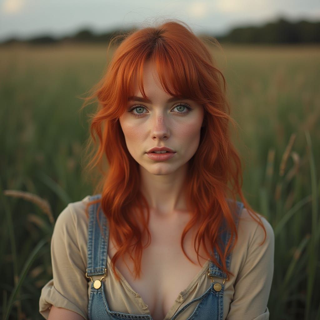 Photorealistic Woman with Red Hair in Natural Setting