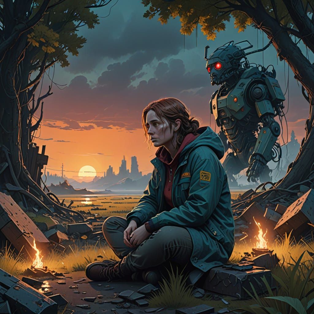 Sorrowful Woman Lost in Forgotten Dreamscape