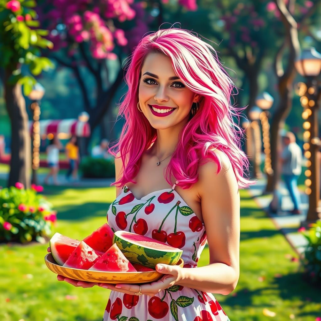 Woman Offers Watermelon: Alcohol Ink Splatter Art