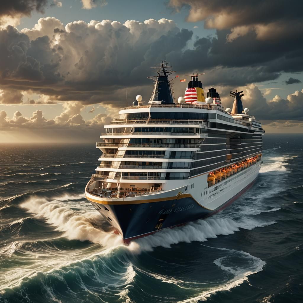 Stormy Seas: Pixel Art Cruise Ship at Golden Hour