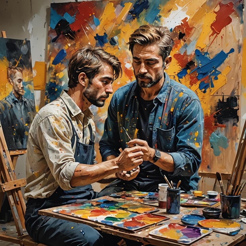 Expressionist Artist Portrait with Ink Splatters