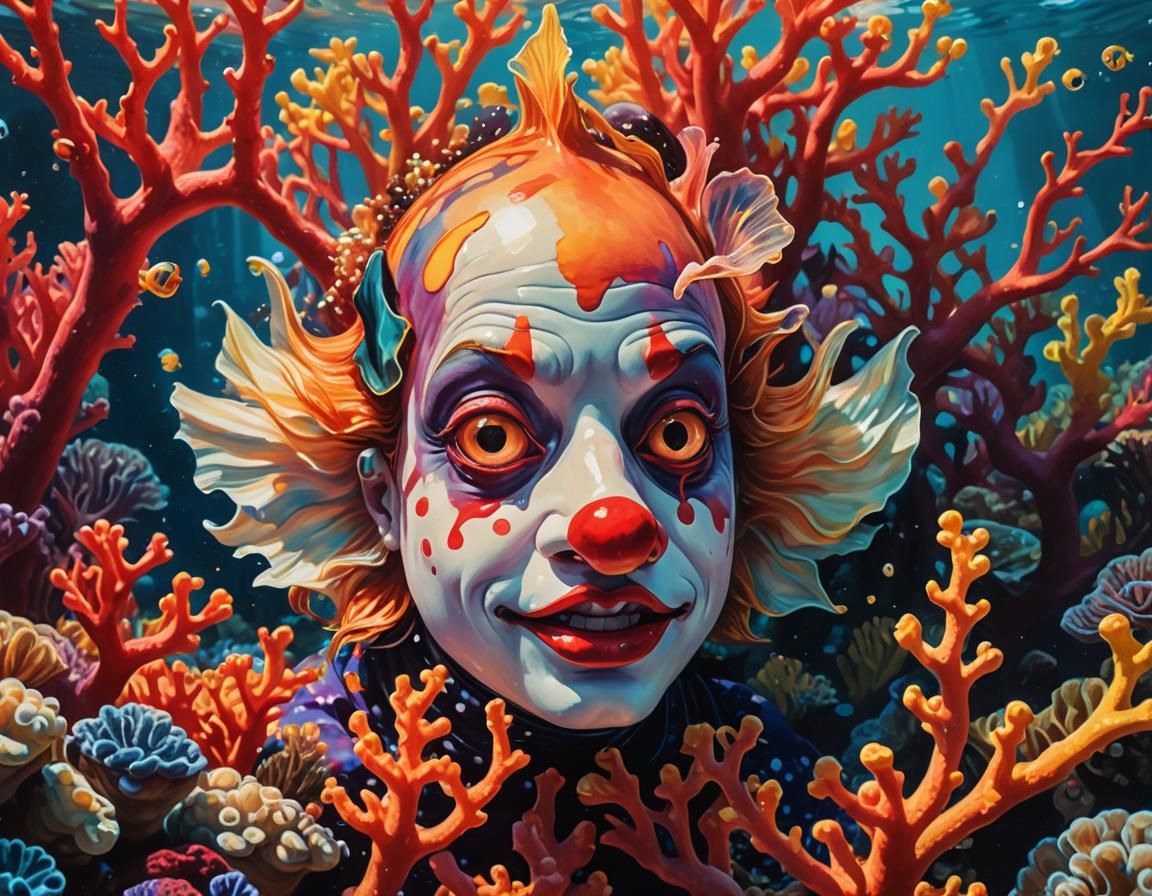 Clownfish Portrait in Melting Oil Gouache Style