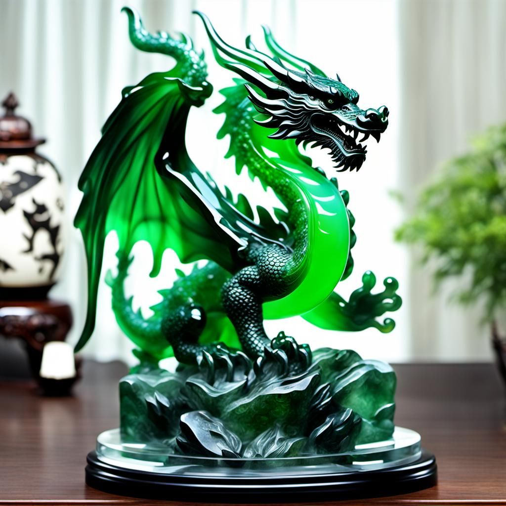 Surreal Jade Dragon in Crystal, 3D Render