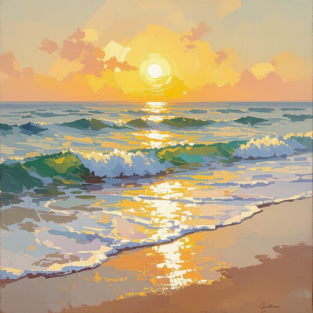 Serene Ocean Waves Under Golden Sunlight