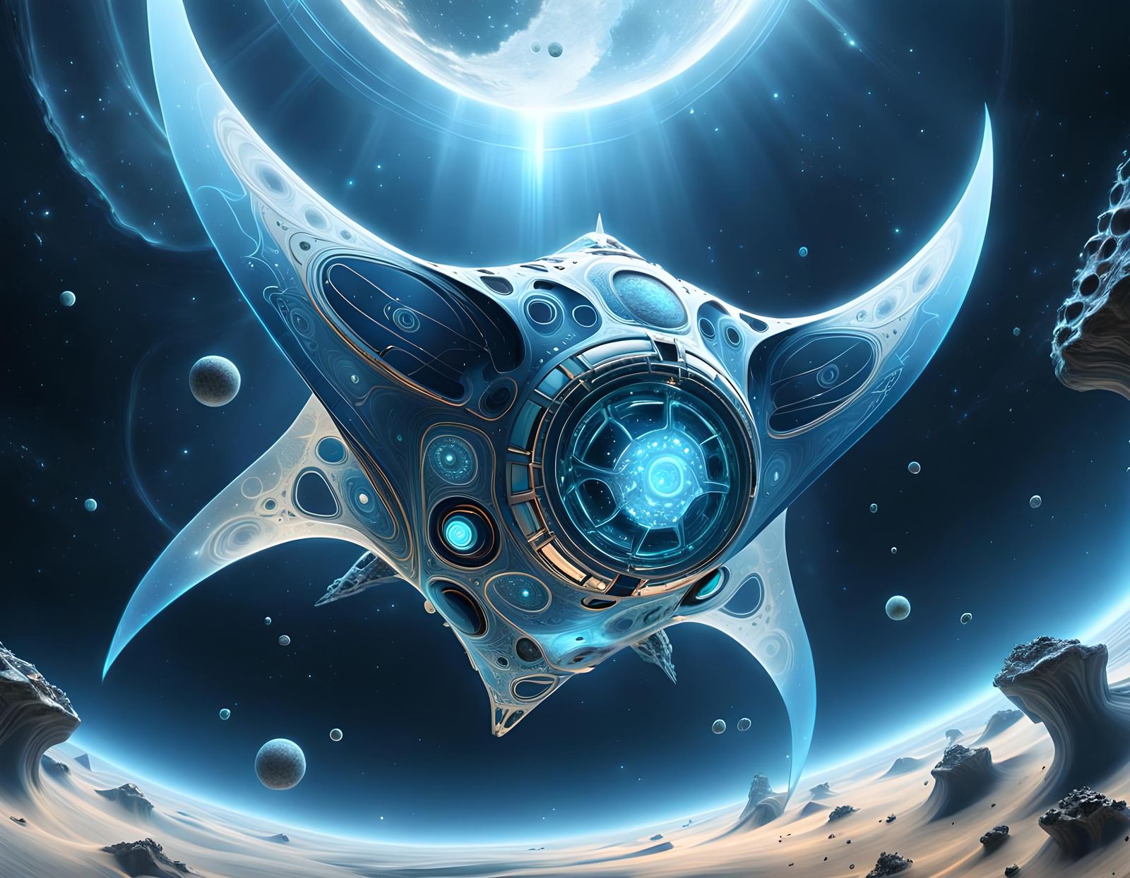 An awesome almost organic spaceship. To be used in space and even under water.