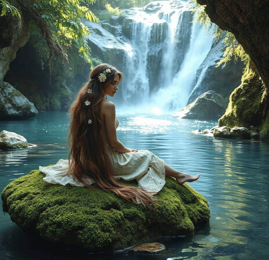 Enchanting Oasis Scene in Pre-Raphaelite Style