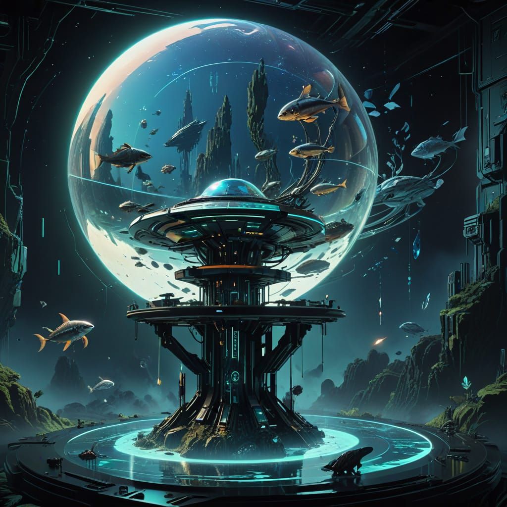 Futuristic Holographic Turntable in a Modern Studio Setting