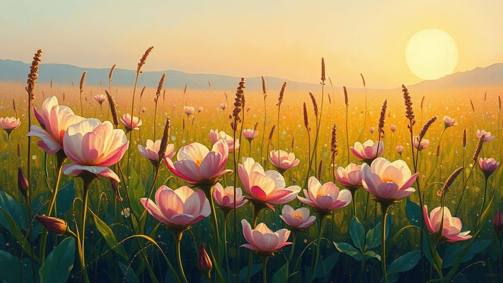 Vibrant Blooms in Golden Dawn Light