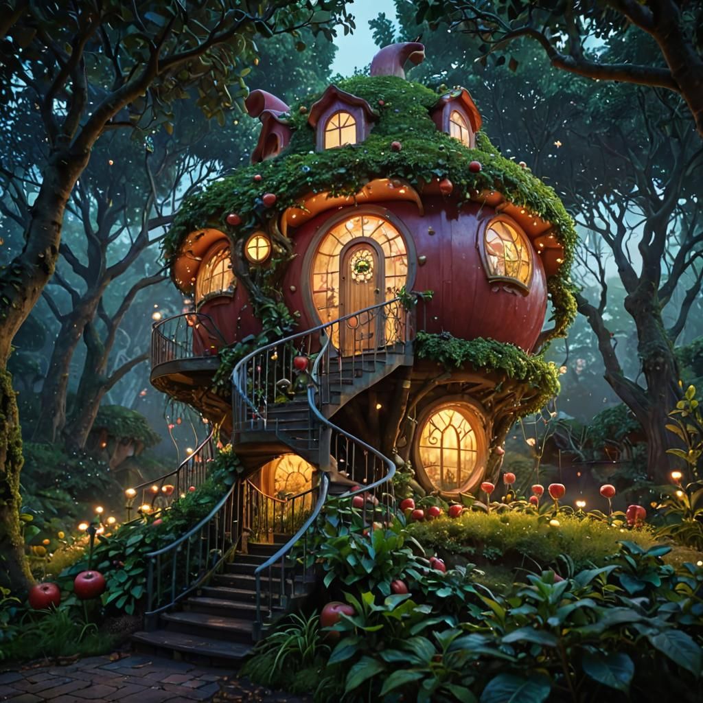 Enchanting Apple House in Mystical Forest