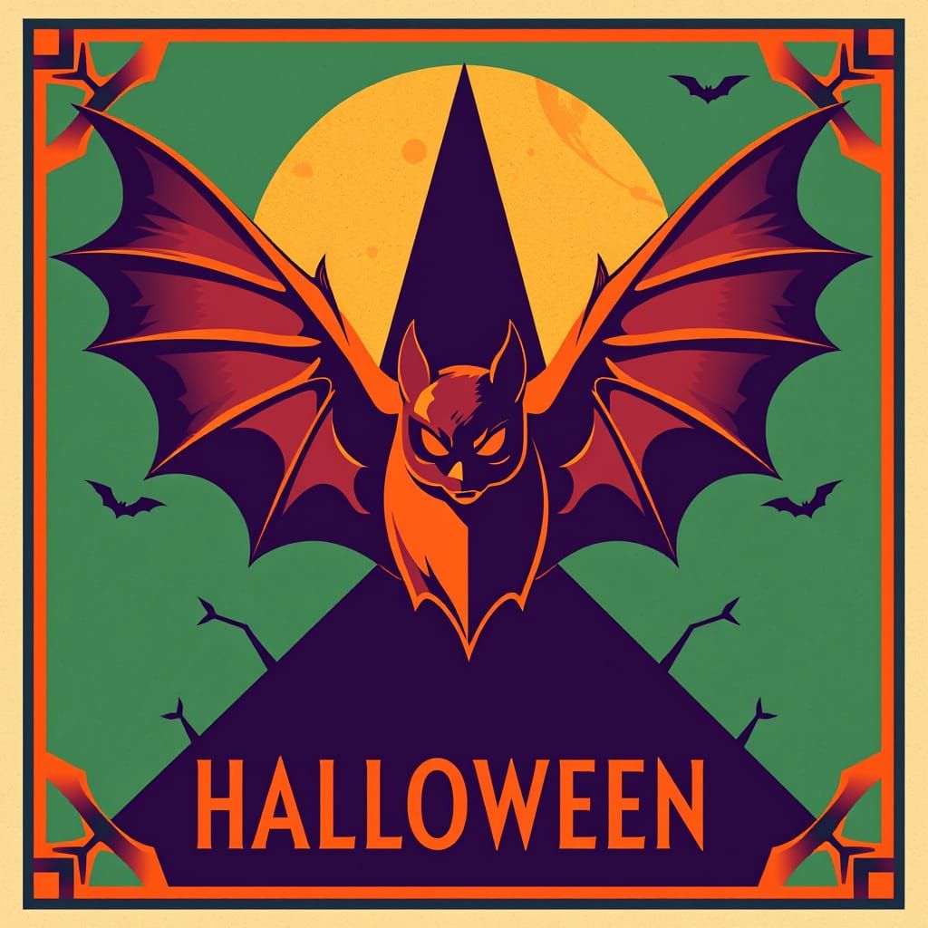 Retro Halloween Bat Poster in 1930s Style