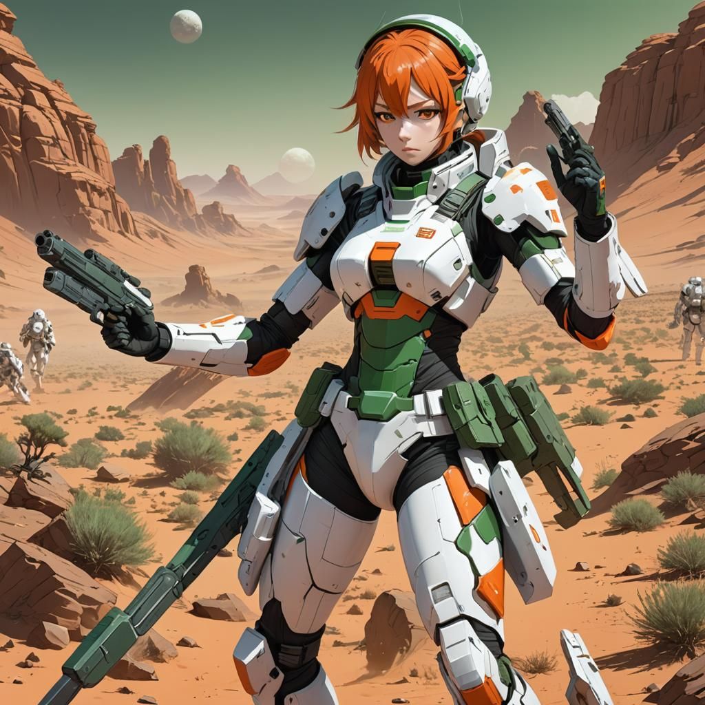 Anime Woman in Combat Stance, Cel-Shaded Manga Scan