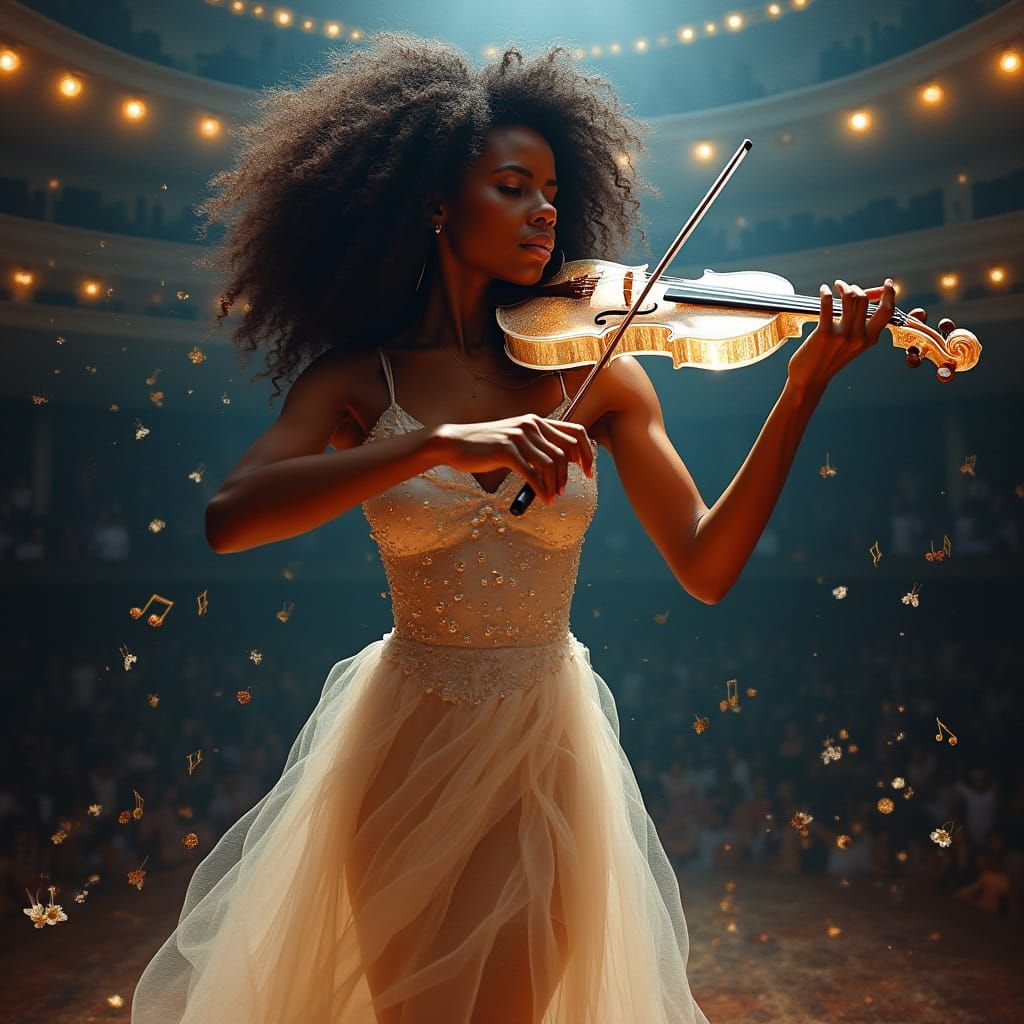 Afro Latina Violinist in Moody Oil Painting