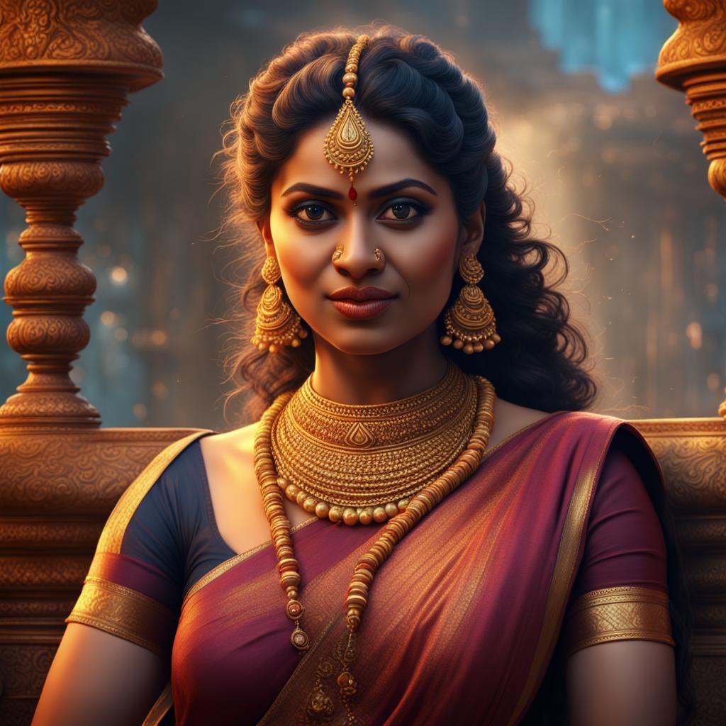 Detailed Matte Painting of South Indian Woman