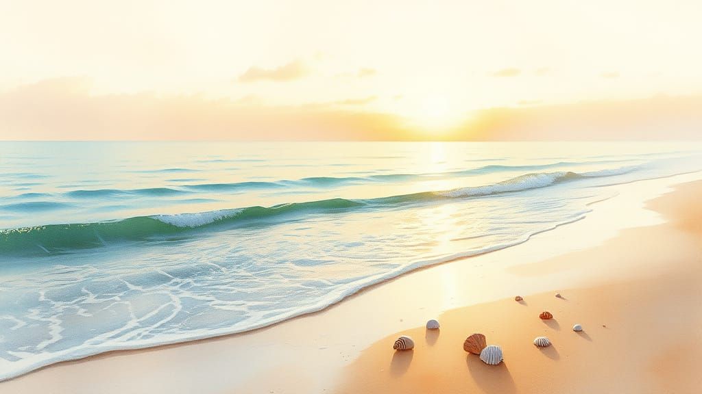 Dreamy Beach Scene in Watercolor Style