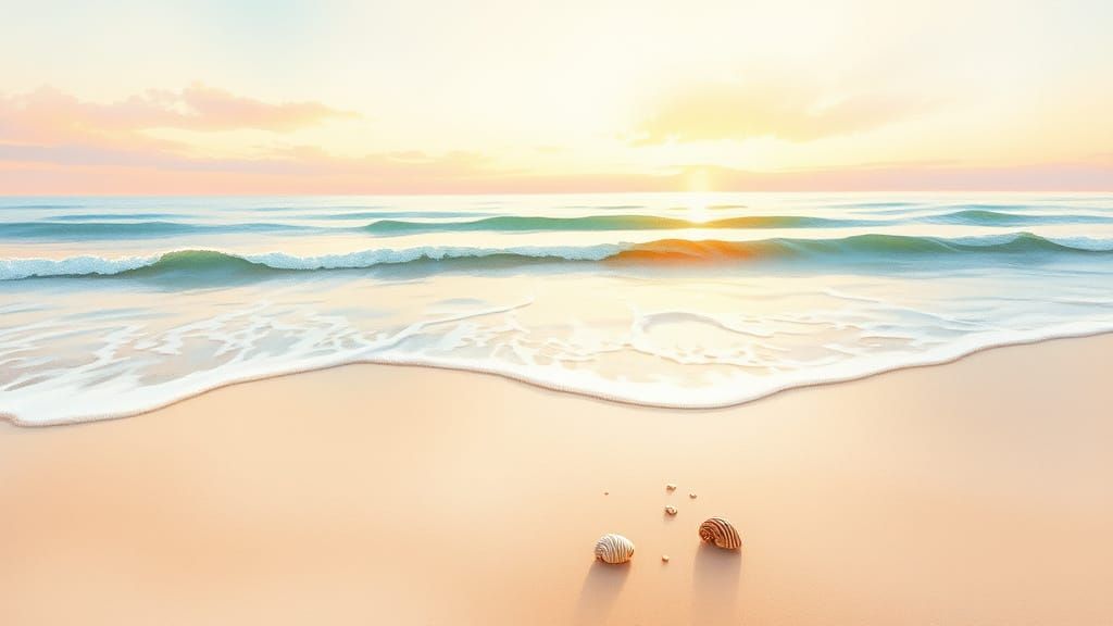 Soothing Morning Beach Scene in Soft Pastel Hues