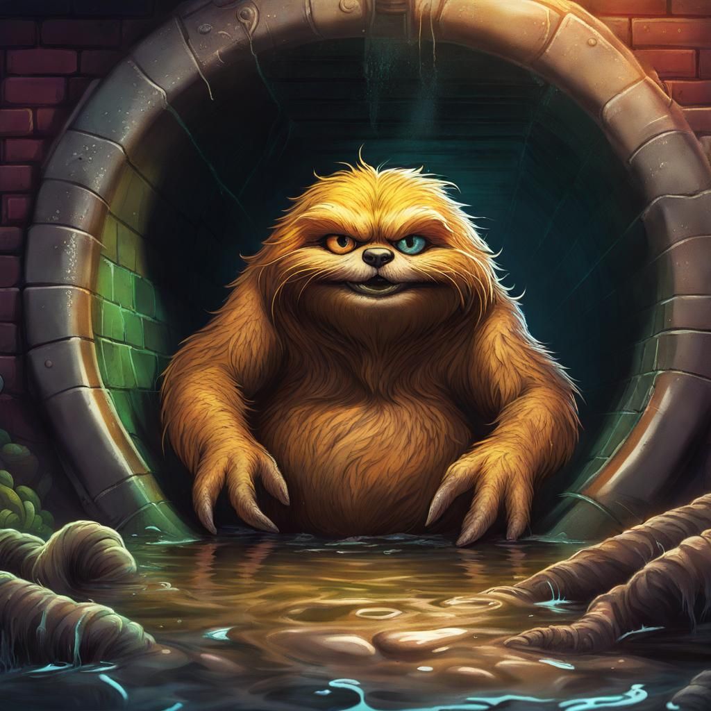 Garfield as Lovecraftian Sloth Beast: Hyperrealistic Sewer C...