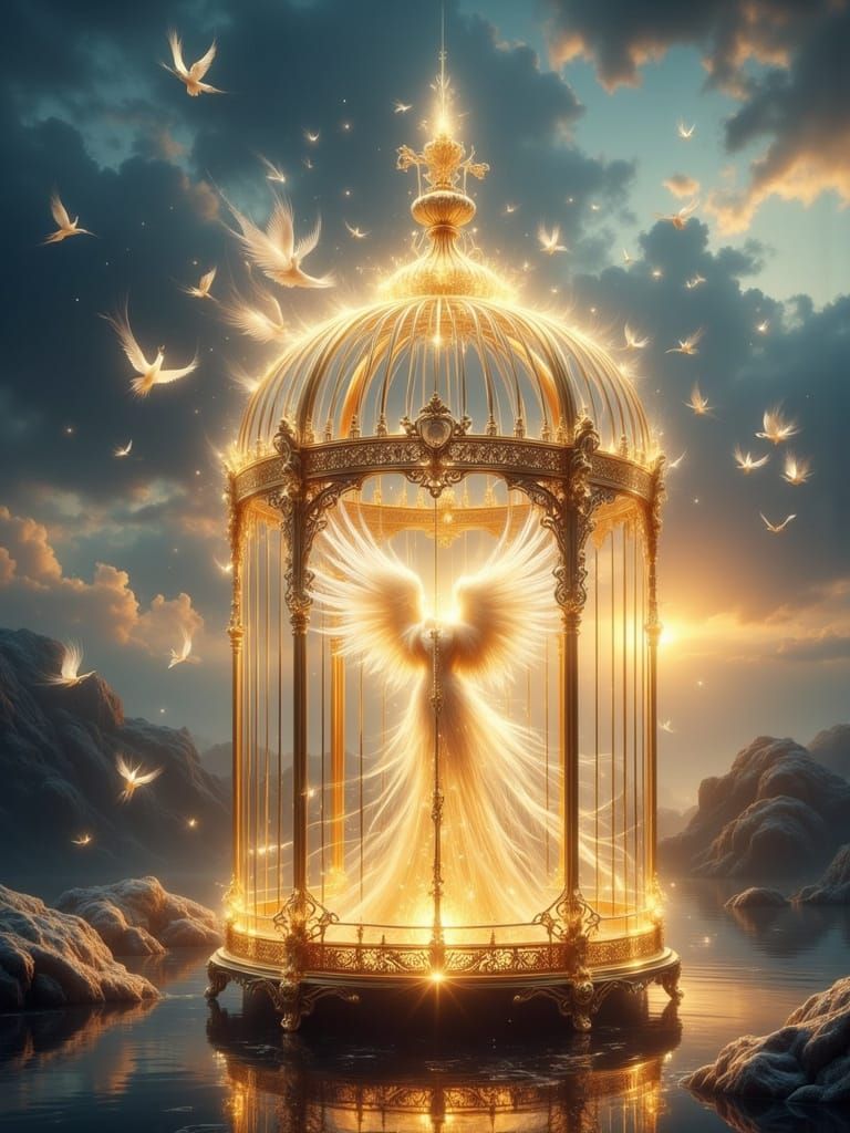 Surreal Floating Birdcages Outside Majestic Palace