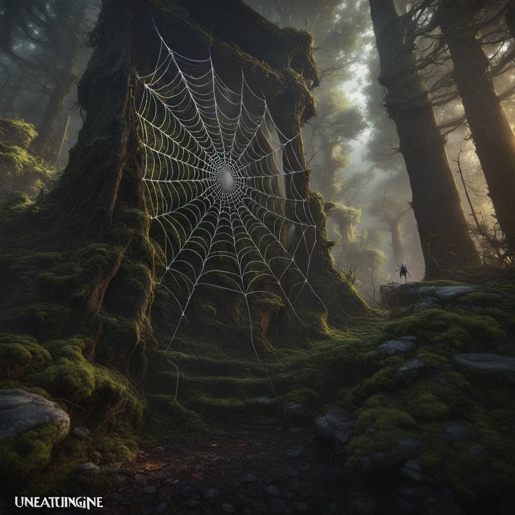 Spider Defending Treasure Chest in Dark Forest