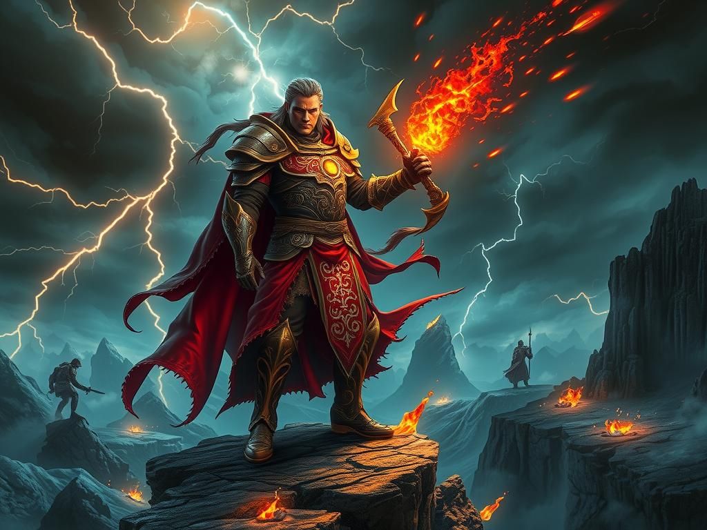 Heroic Warrior-Mage on Stormy Cliff