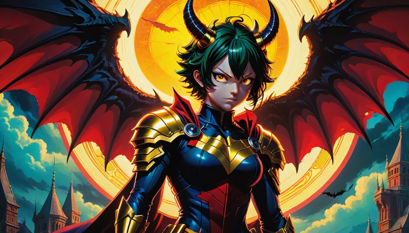 Dark Fantasy Demon Figure with Neon Lighting