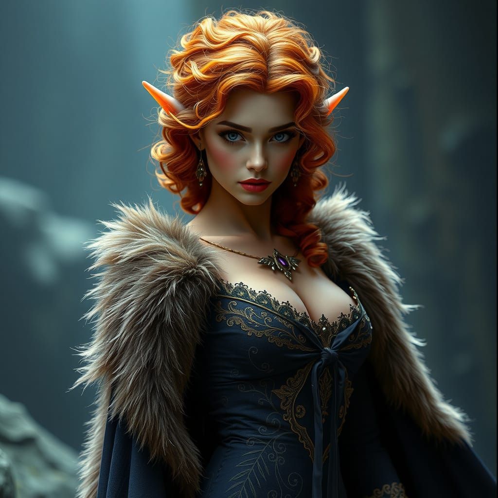 Elegant Fantasy Sorceress in Luxurious Regalia