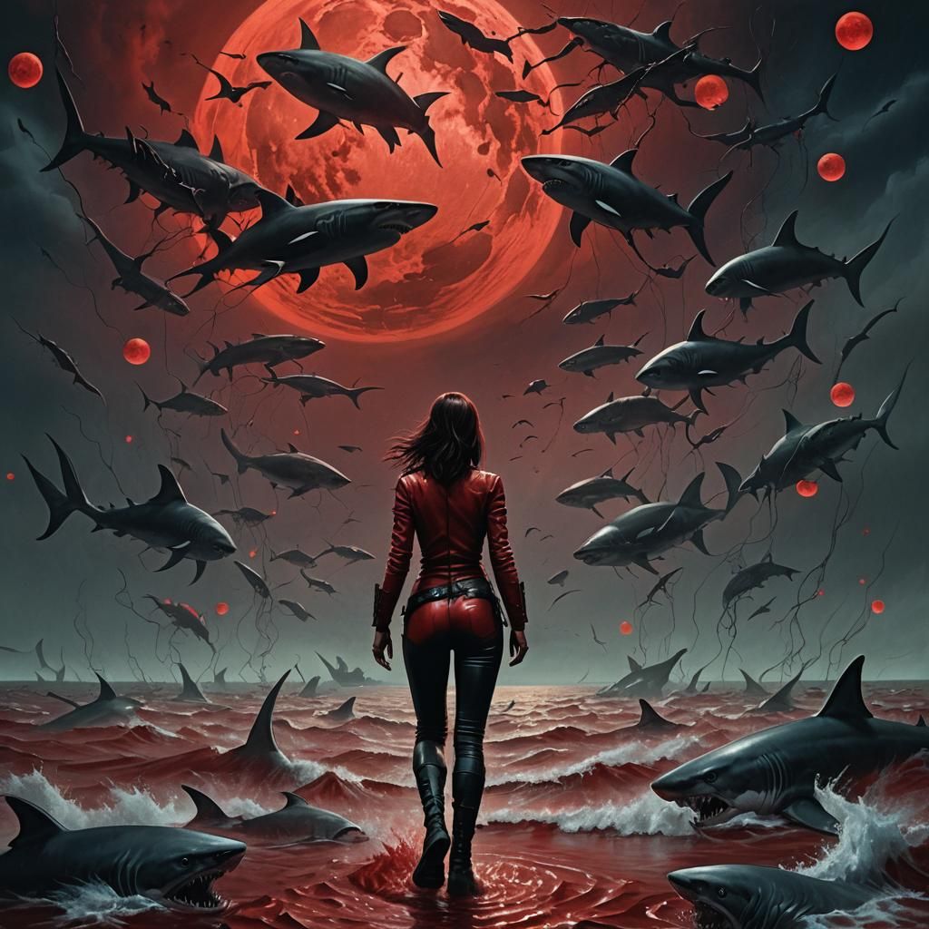Dark Fantasy Girl Emerges from Blood Sea