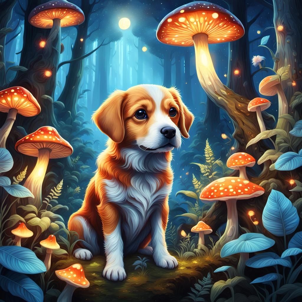 Dreamy Forest Scene in Whimsical Art Style