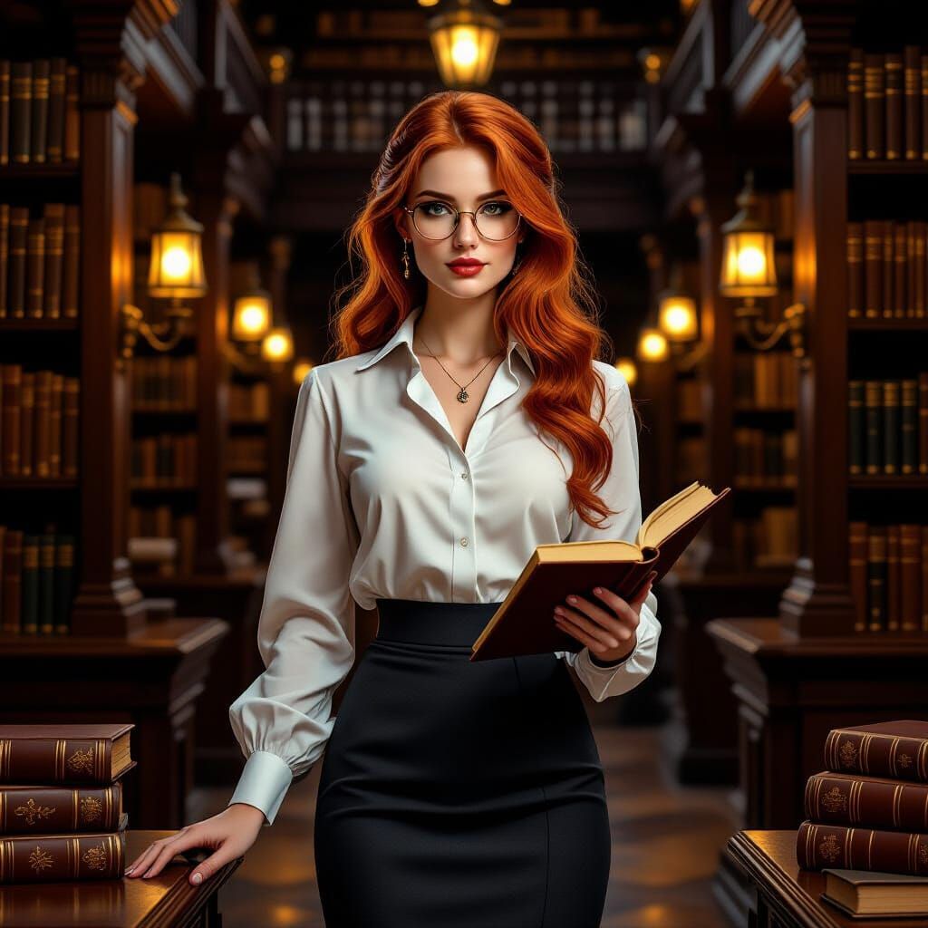 Elvish Librarian in Atmospheric Library, Digital Art