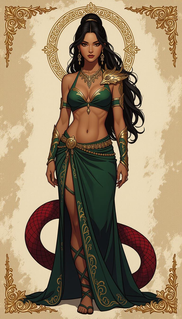 Serpent-Blooded Latino Figure with Golden Embellishments