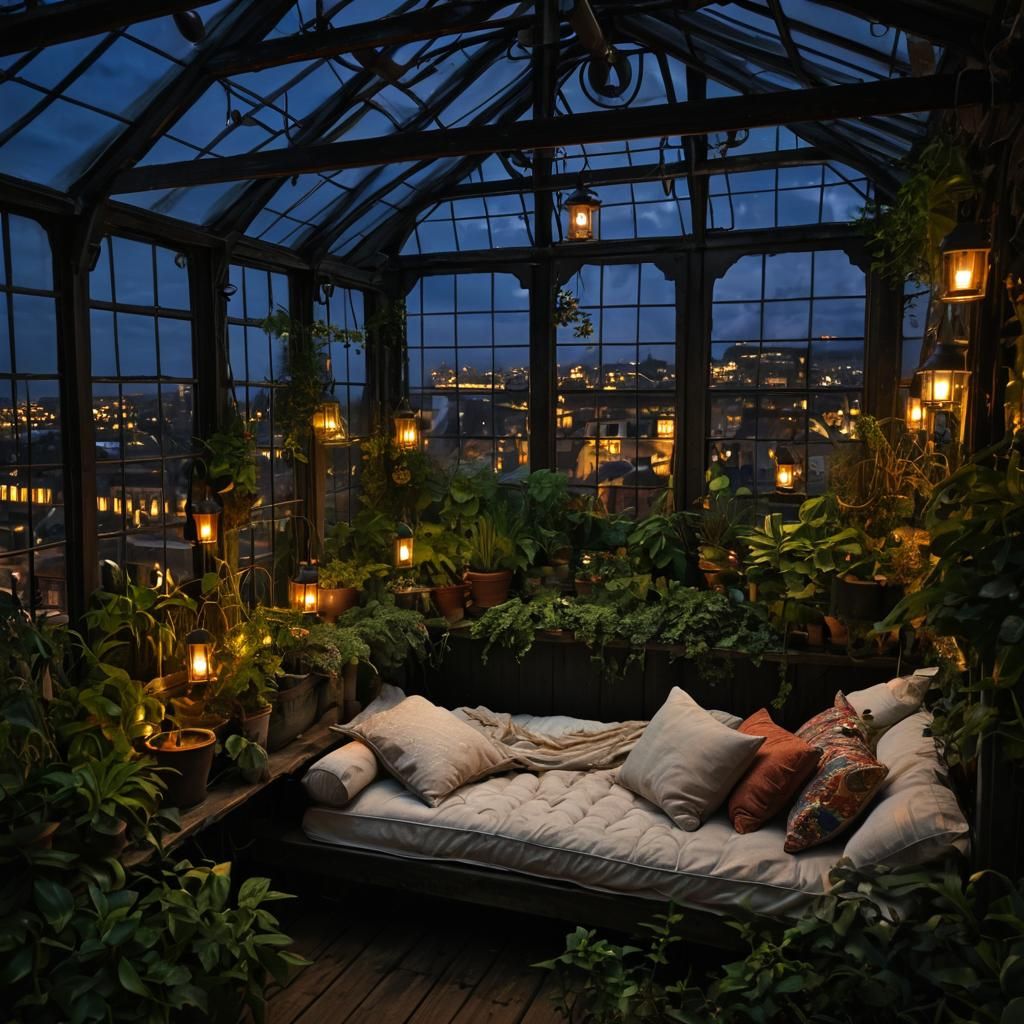 Greenhouse Overlooking Victorian Harbor at Night