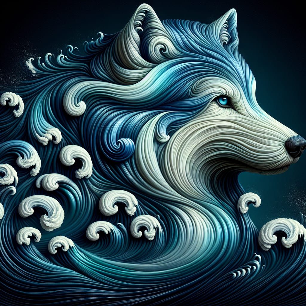 Mystic Wolf Enveloped in Undulating Waters