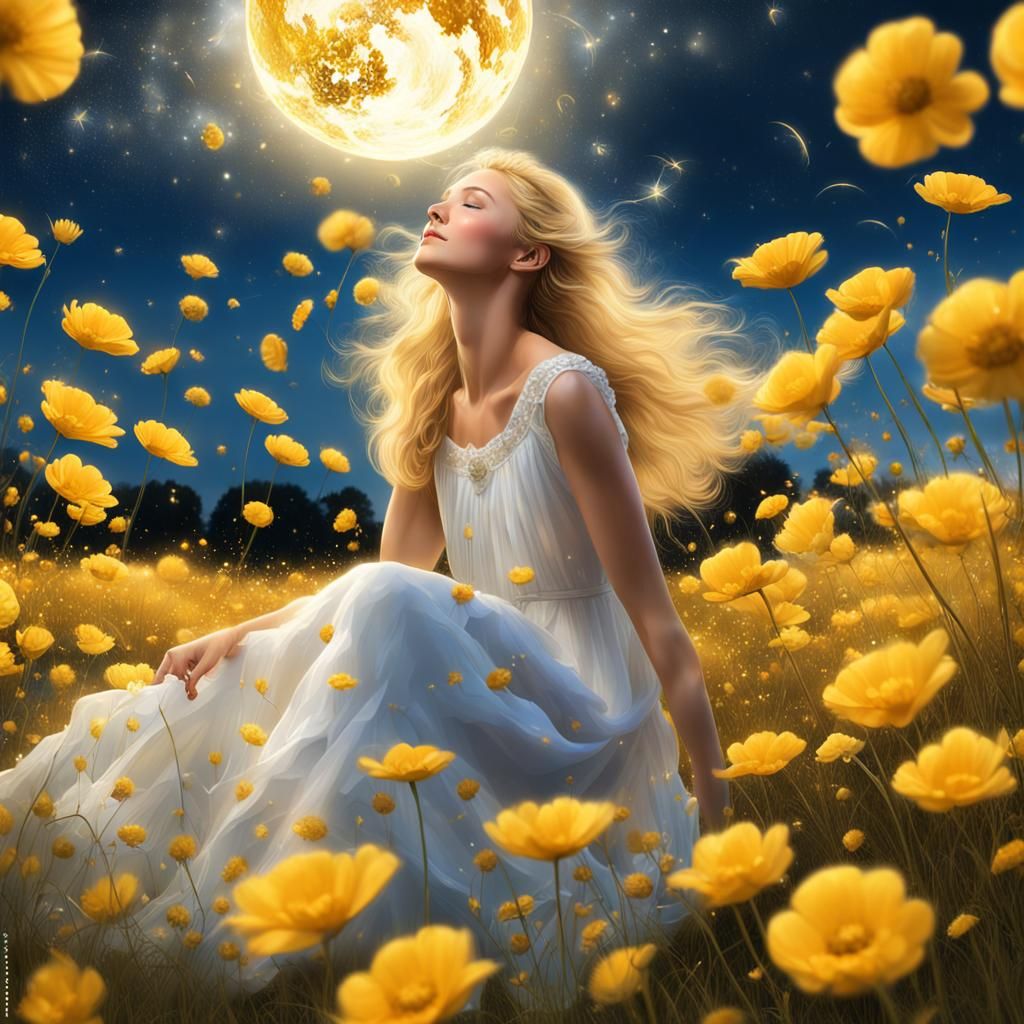 Golden Dream: Woman in Flowing Dress