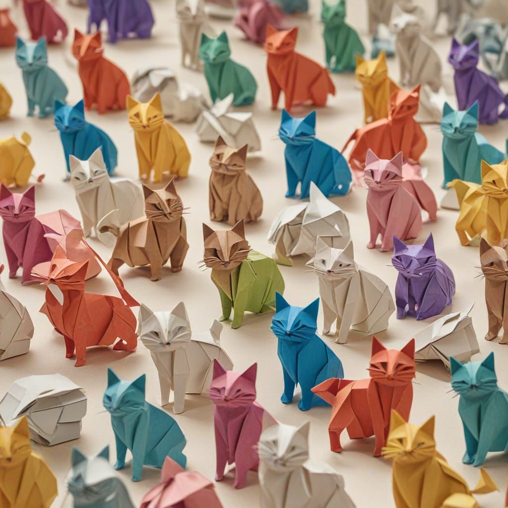 Origami Cats Papercraft in 8K Resolution