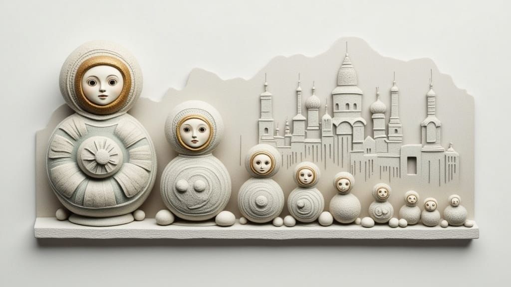 White Matryoshka Dolls Sculpture in Monumental Composition