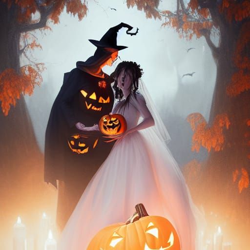 Halloween Witch Wedding with Jack-o'-Lantern
