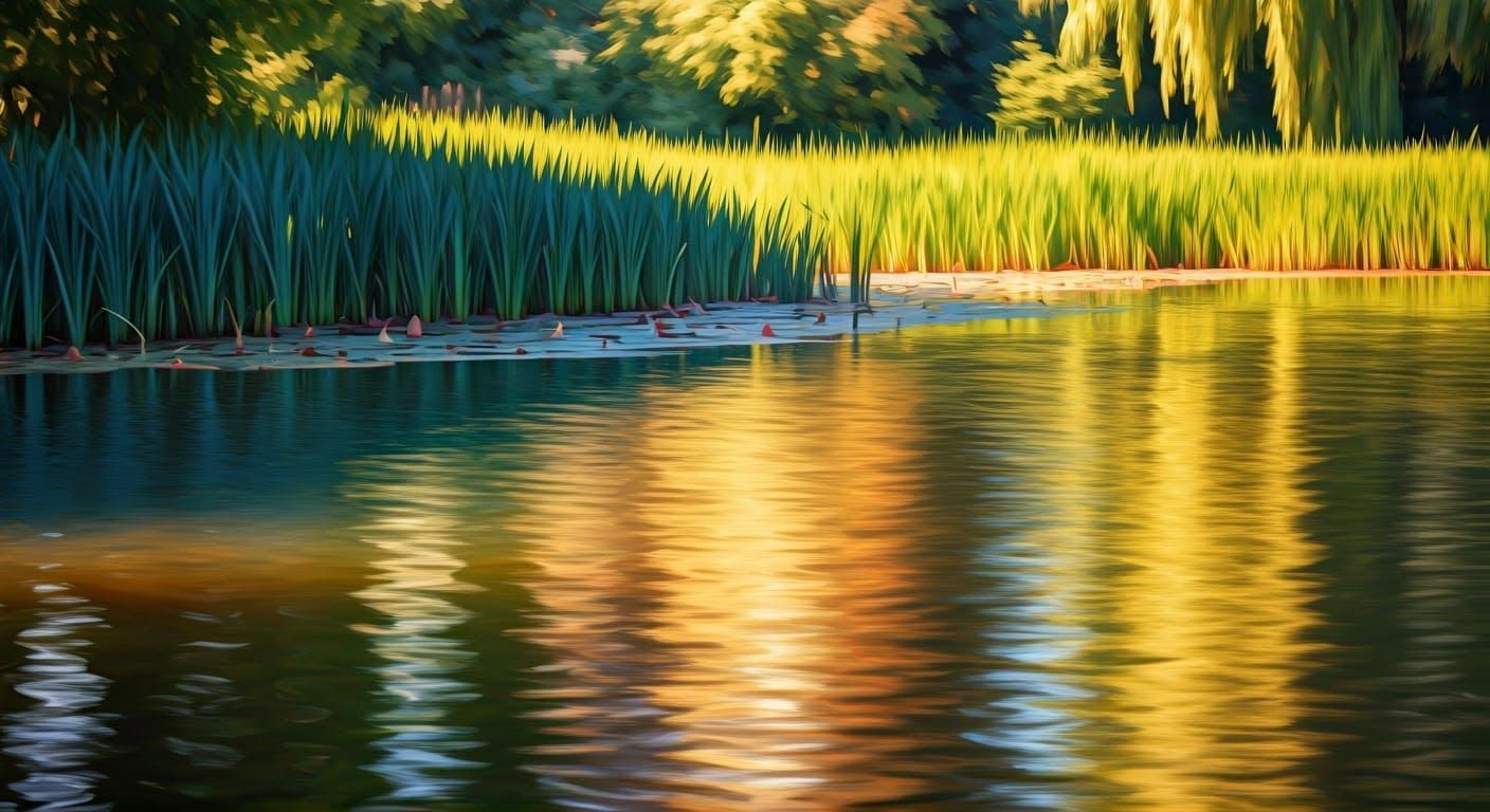 Impressionist Pond Reflecting Summer Sunlight