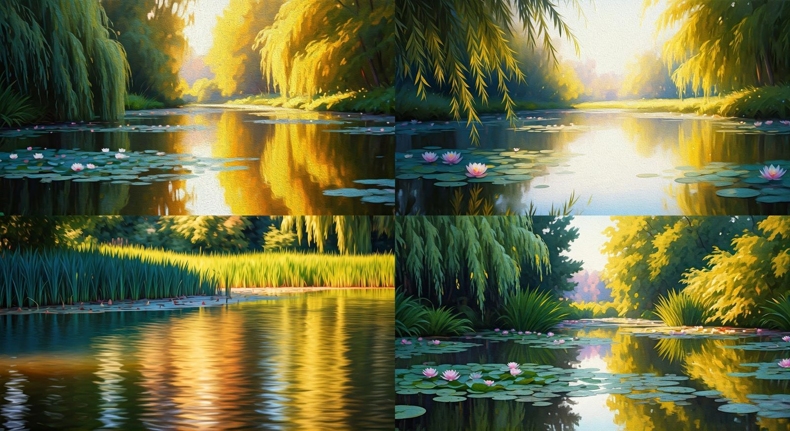 Tranquil Pond: Impressionist Watercolor Oil Painting