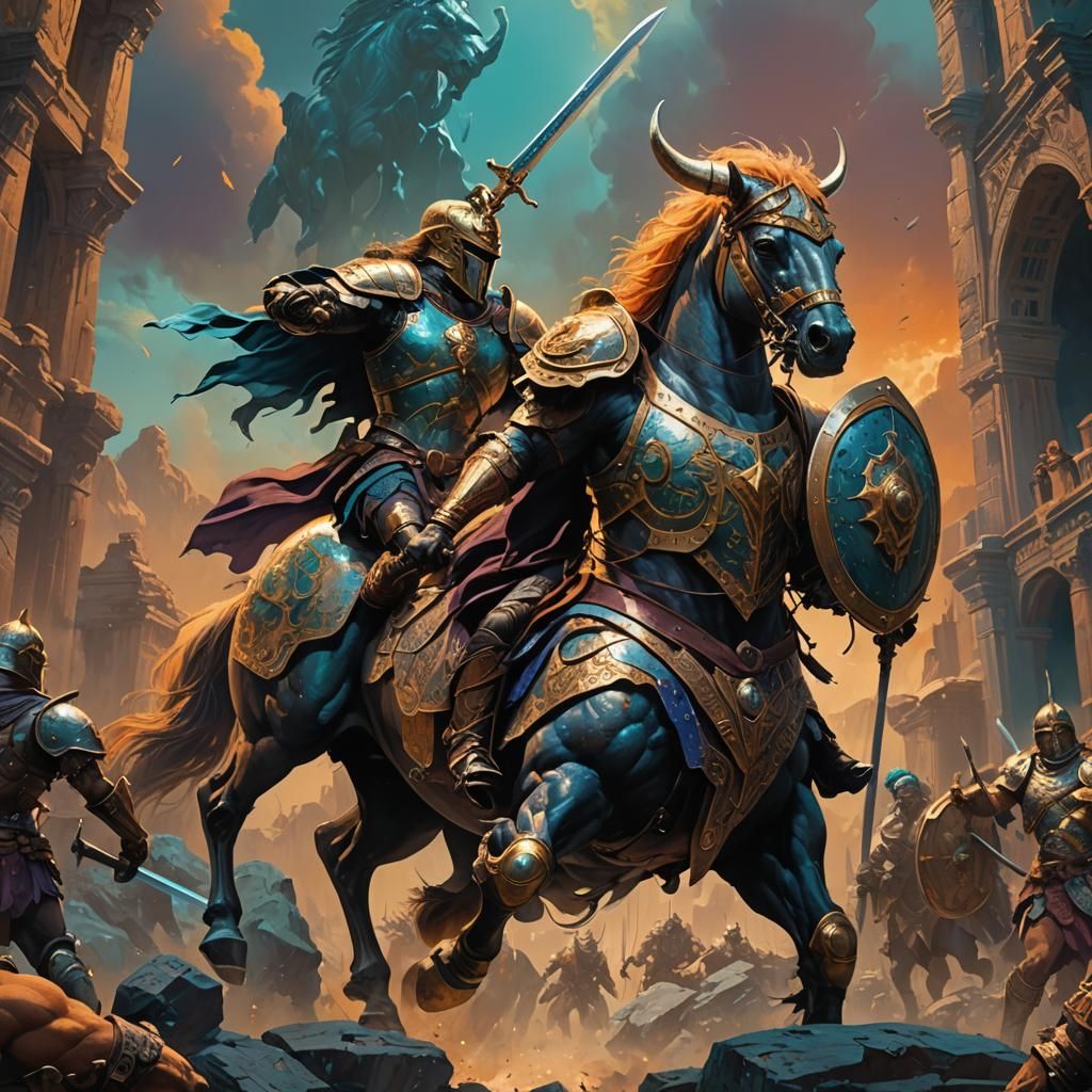 Armored Centaur Warrior in Heroic Pose